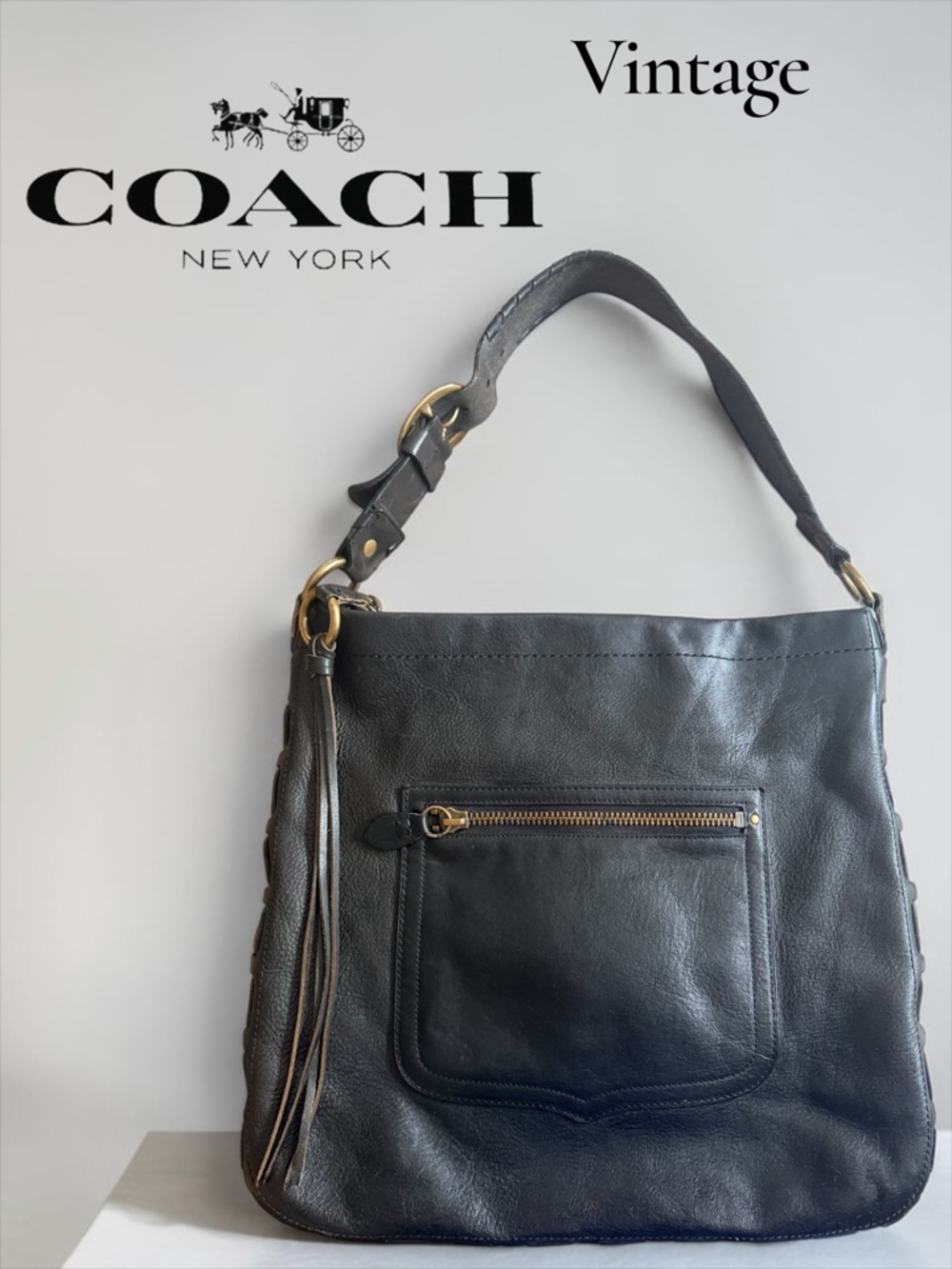 Vintage Coach Legacy Thompson XL Hobo Black Leather Bag 11374 Shoulder Tassel - Picture 2 of 13